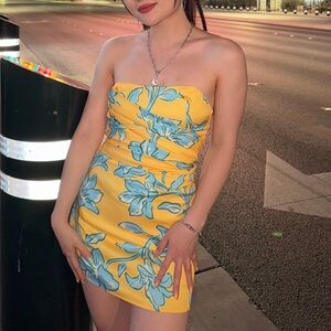 Peppermayo Yellow and Blue Floral Mini Dress
